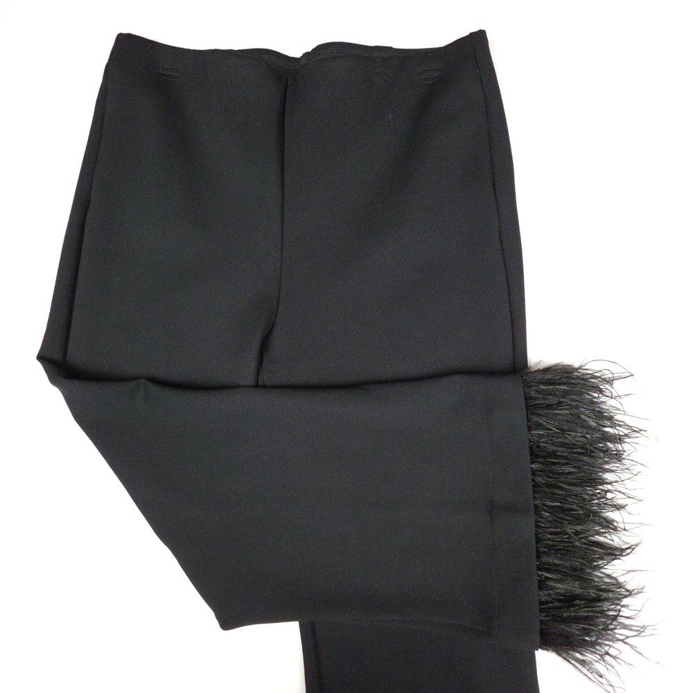 Chico's Black Feather Trim Ankle Pants Women Size 1R 8R Stretch Rayon Nylon